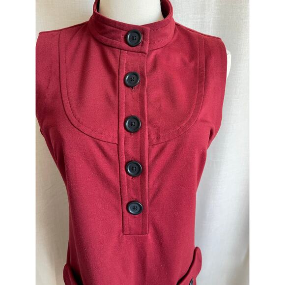 Banana Republic Merlot Button Front Stretch Mod Sleeveless Sheath Dress Jumper 6 - Picture 2 of 6